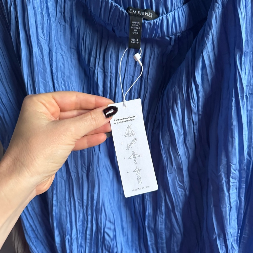 NWT Eileen Fisher Crushed 100% Silk Flared Skirt Ultramarine Sz L - Picture 6 of 6